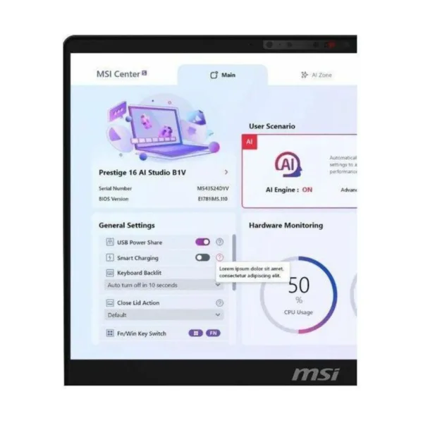 MSI Venture A16 AI 16" Touchscreen Laptop, Ryzen 9 270, 32GB, 2TB SSD
