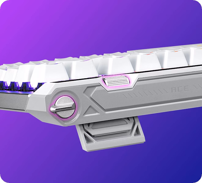 Focus view on white ROG Falchion Ace 75 HE rapid trigger toggle and sensitivity adjustment wheel